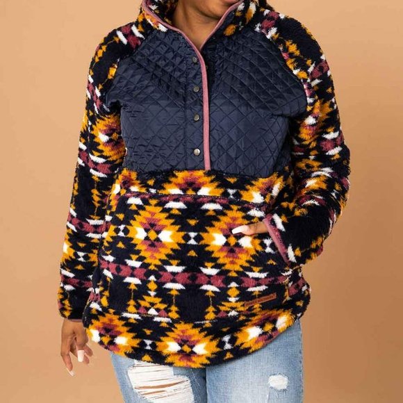 Simply Southern Quarter Snap Quilted Sherpa Pullover for Women in Alpine - Picture 3 of 5
